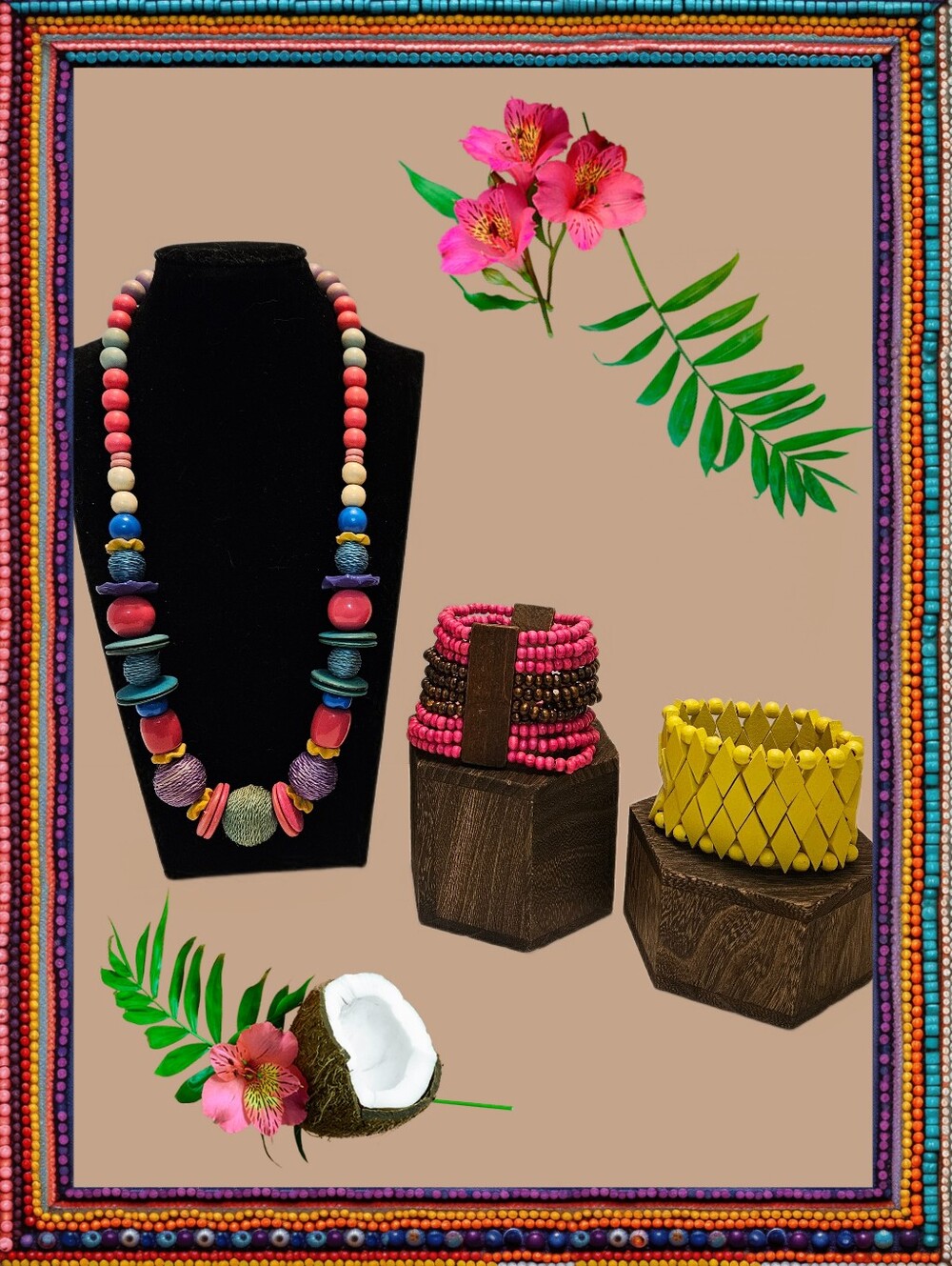 Bohemian Multicolor Wooden Bead Jewelry Bundle